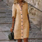 Damen Leinenhemdkleid mit Knopfleiste und umschlagbaren Ärmeln