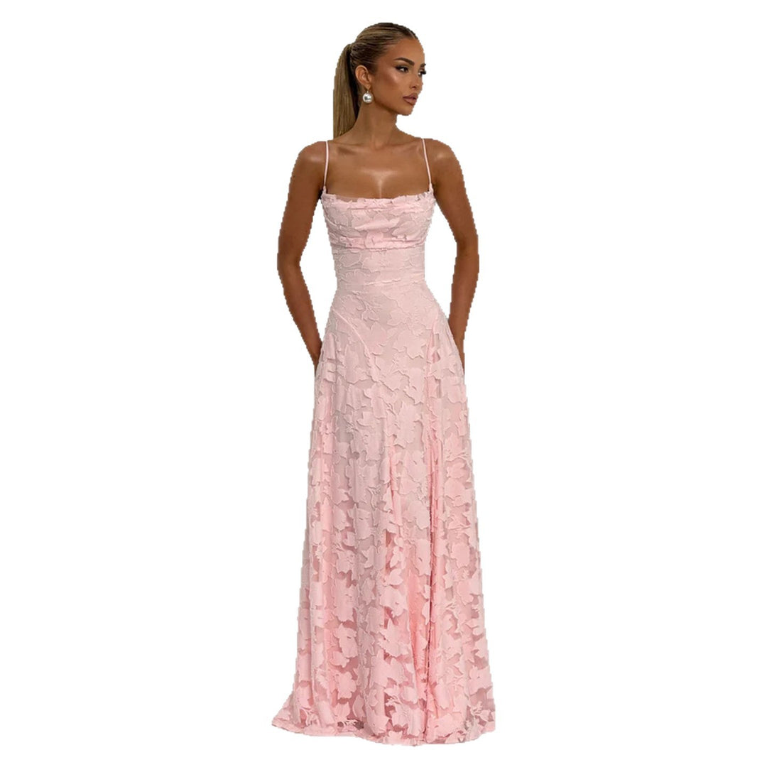 Damen elegantes Maxikleid mit zartem floralem Muster und Spaghetti-Trägern R&B