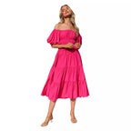 Damen Maxi Kleid mit ausgefallenem Off-Shoulder Design und voluminösen Ärmeln R&B