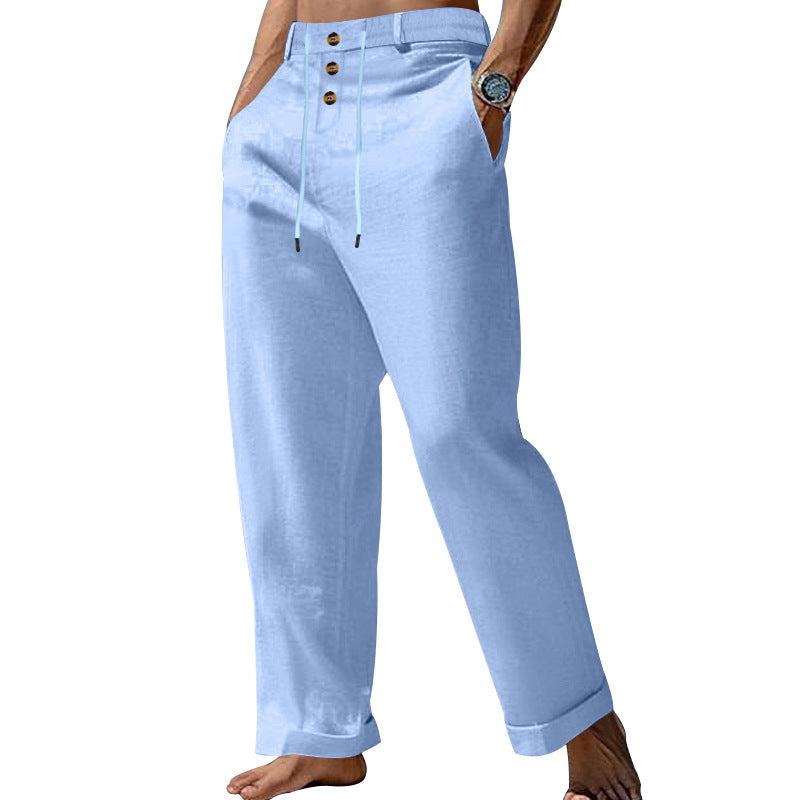 Herren lässige Leinenhose mit verstellbarem Kordelzug und praktischen Seitentaschen R&B