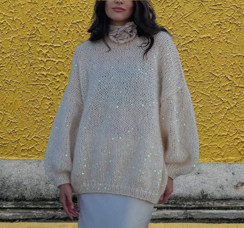 Damen Glitzernder Strickpullover mit weitem Schnitt und eleganten Akzenten R&B