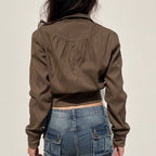 Damen modische cropped Jacke mit Stehkragen und Reißverschluss R&B