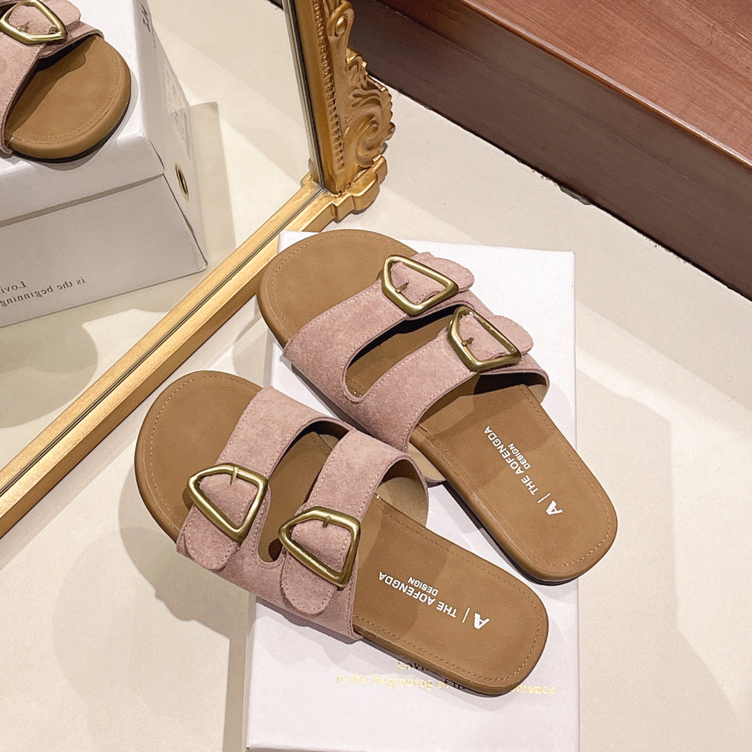 Damen Modische Sandalen mit doppeltem Riemen und eleganten Schnallen R&B