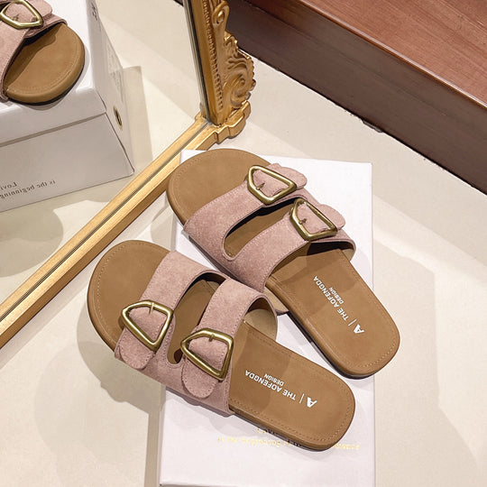 Damen Modische Sandalen mit doppeltem Riemen und eleganten Schnallen R&B