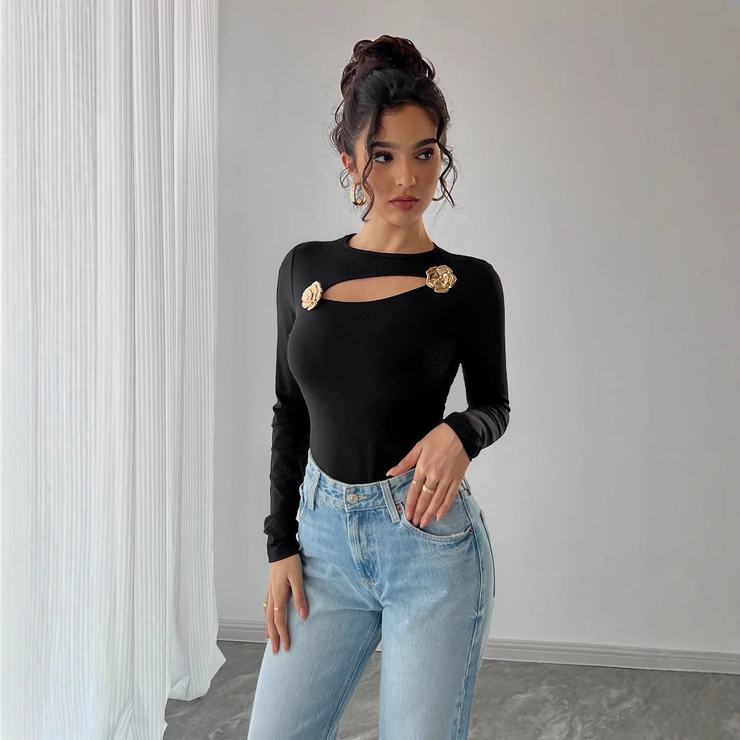 Damen Elegantes Langarm-Bodysuit mit raffinierten Ausschnitten R&B