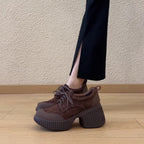 Damen bequeme Plateau-Schnürschuhe mit robustem Sohlenprofil und trendigem Design R&B