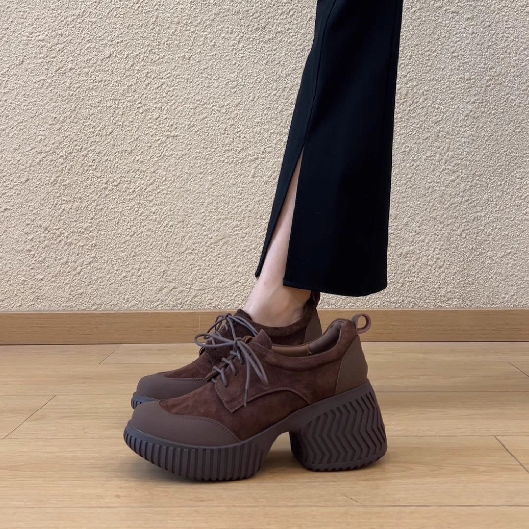 Damen bequeme Plateau-Schnürschuhe mit robustem Sohlenprofil und trendigem Design R&B