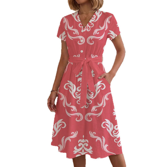 Damen Sommerliches Kleid mit taillierbarem Bindegürtel und floralem Muster R&B