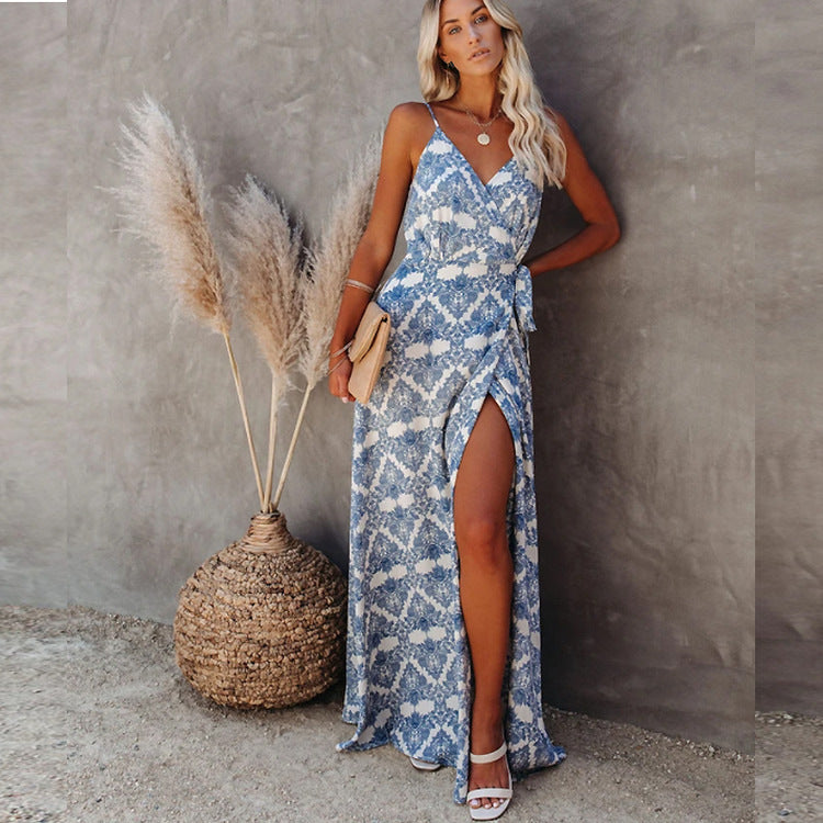 Damen elegantes Maxi-Kleid mit Chic-Wickel-design und seitlichem Schlitz R&B