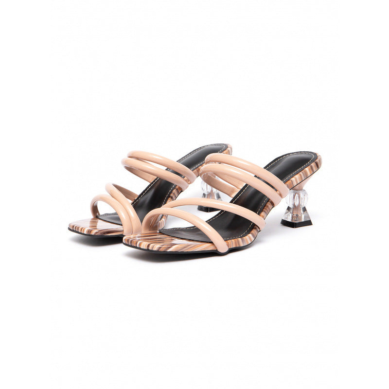 Damen elegante Slingback-Sandalen mit transparentem Blockabsatz R&B