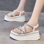 Damen Glamouröse Plateau-Sandalen mit verzierter Riemchenführung