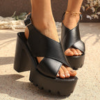 Damen Plateau-Sandaletten mit verstellbarem Riemendesign und robustem Blockabsatz R&B