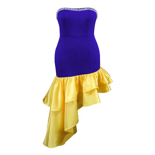 Damen Kleid mit schulterfreiem Design und voluminösem Rüschensaum R&B