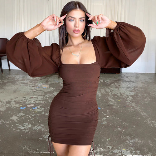 Damen Figurbetontes Minikleid mit puffärmel und seitlicher Raffung R&B