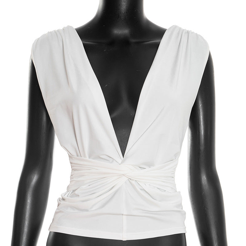 Damen elegantes Wickeloberteil mit tiefem V-Ausschnitt und raffinierter Drapierung R&B