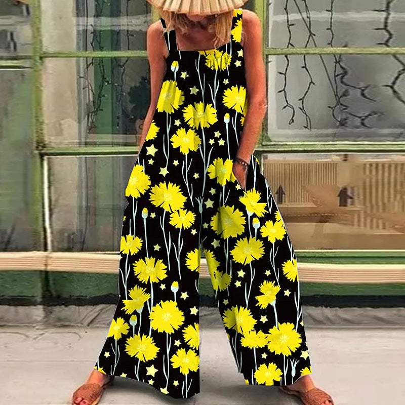 Damen lässiger Jumpsuit mit floralem Muster und weitem Schnitt R&B