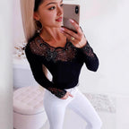 Damen Elegantes Oberteil mit transparentem Spitzenverlauf und funkelnden Applikationen R&B