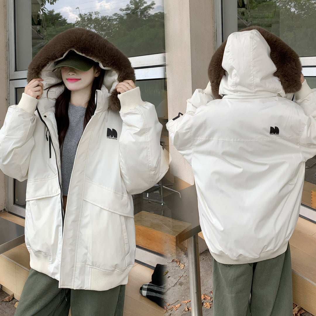Damen Oversized Winterjacke mit abnehmbarem Kunstfellkragen und großen Taschen R&B