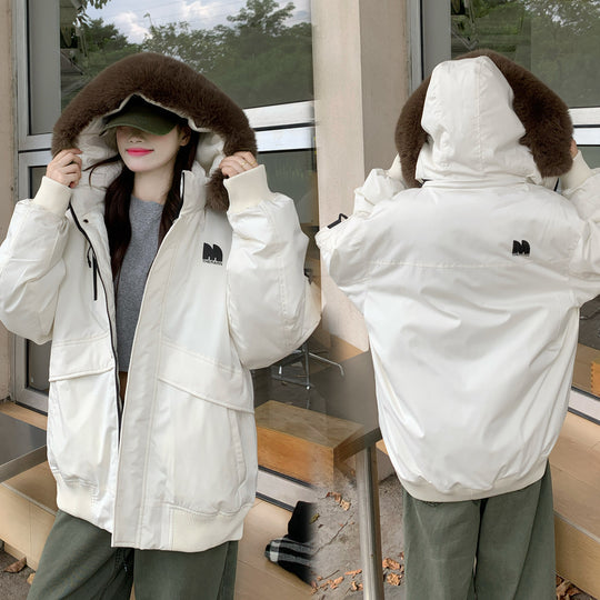 Damen Oversized Winterjacke mit abnehmbarem Kunstfellkragen und großen Taschen R&B