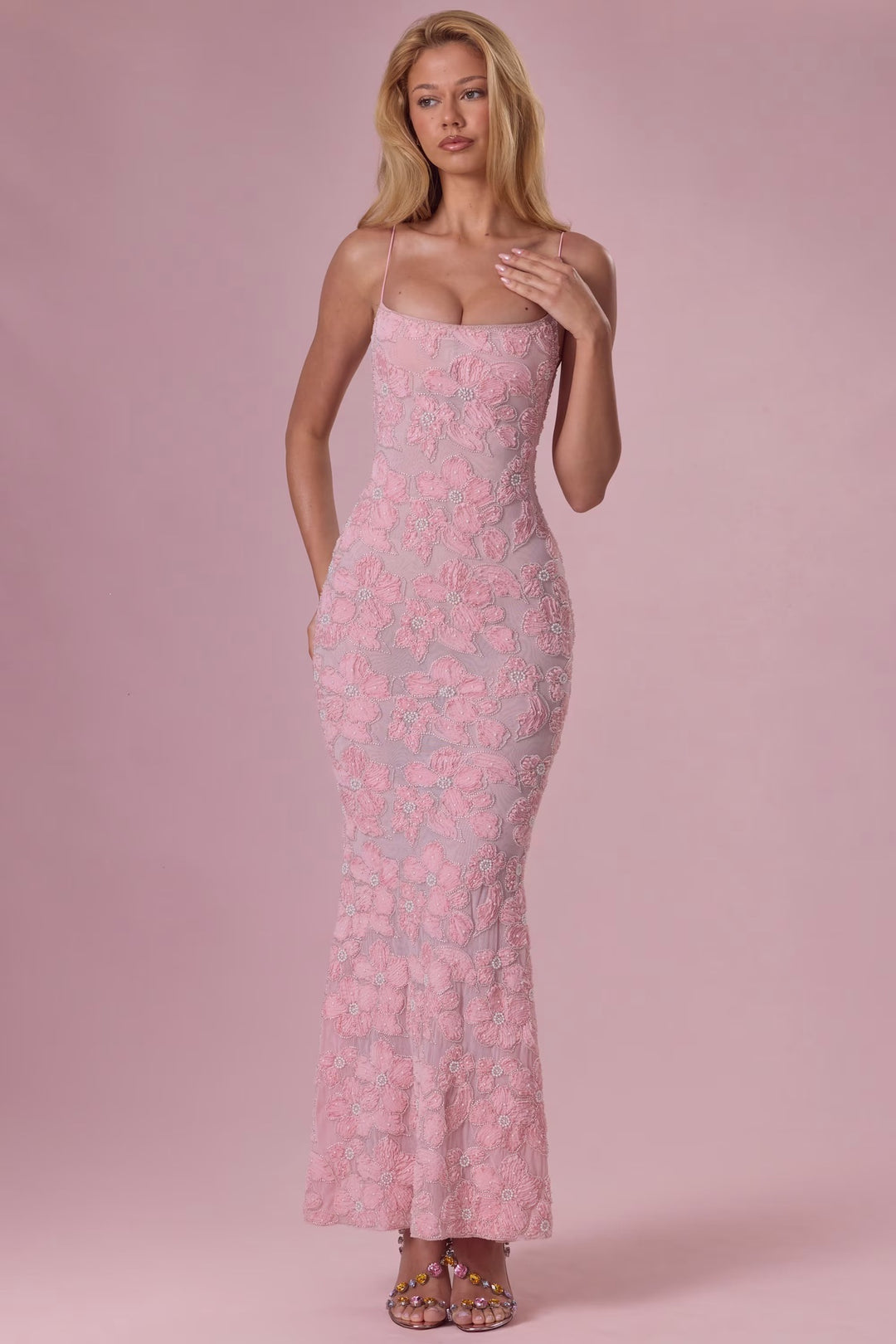 Damen Elegantes Maxikleid mit floralem Spitzenmuster R&B