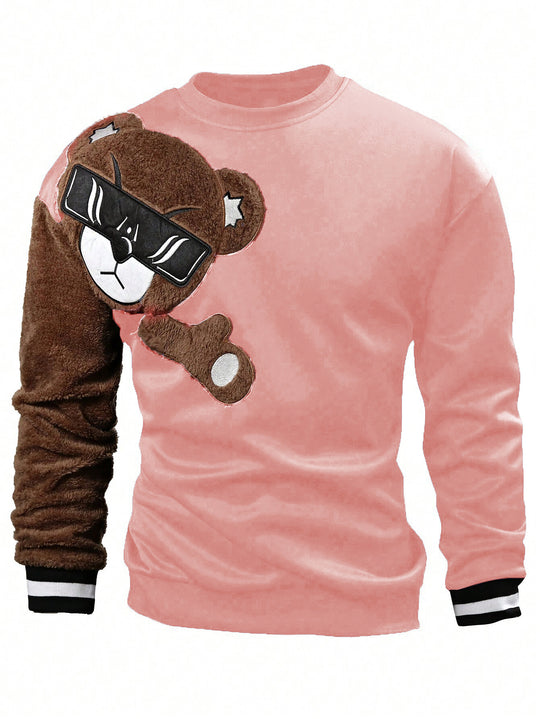 Herren Sweatshirt mit plüschiger Bärenapplikation R&B