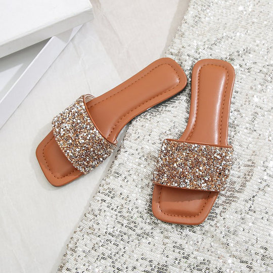 Damen Glamouröse Riemchen-Pantoletten mit funkelnder Strass-Applikation R&B