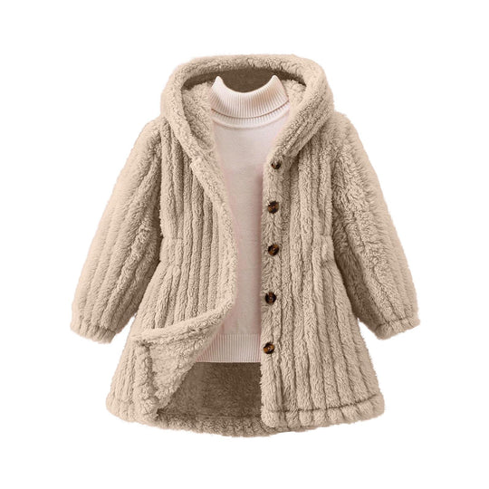 Damen Kuschelige Teddyjacke mit Kapuze und Knopfverschluss R&B