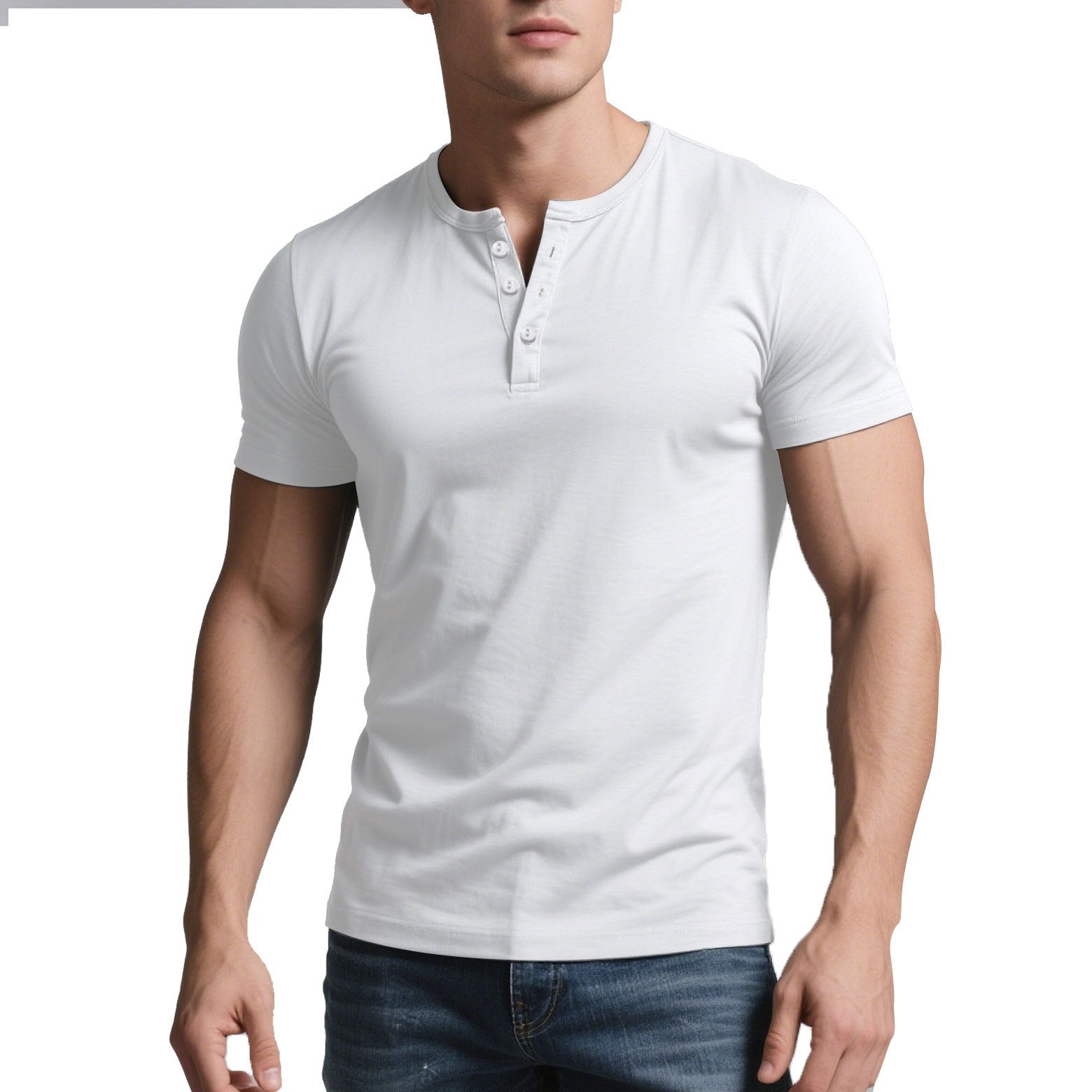 Herren nan kurzes Henley-Shirt mit dezenter Knopfleiste und figurbetontem Schnitt R&B