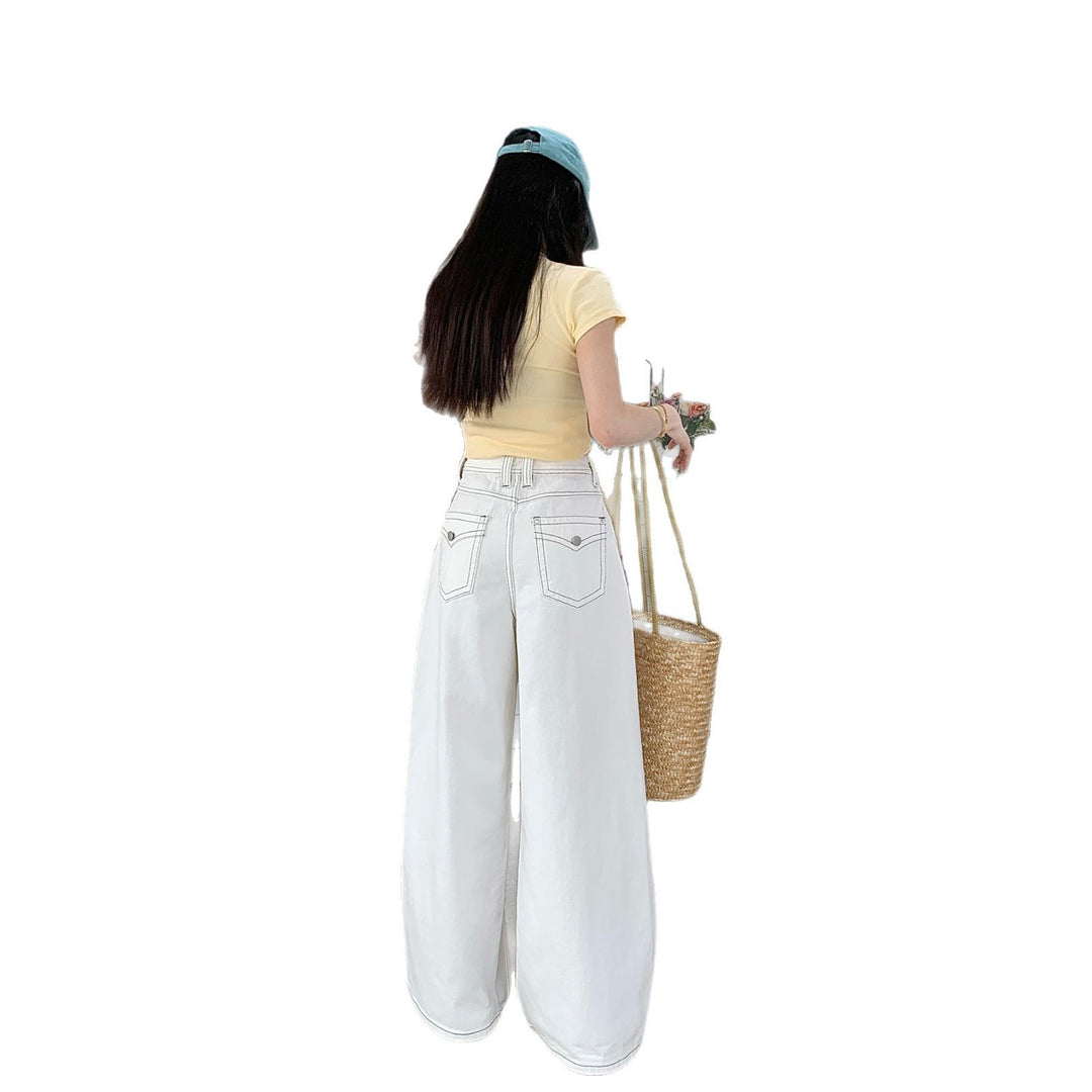Damen weit geschnittene Denim-Hose mit hohem Bund und lässigem Schnitt R&B