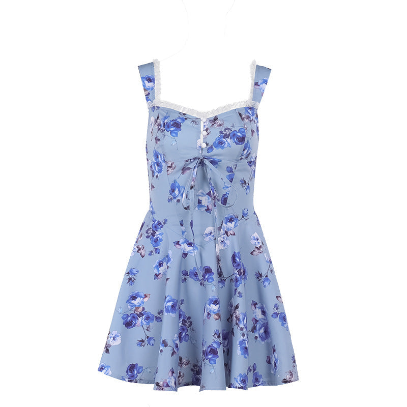 Damen Verspieltes Blumenkleid mit tiefem V-Ausschnitt und Spitzenakzenten R&B