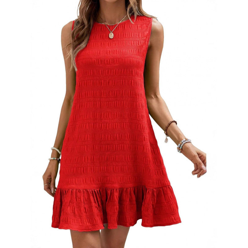 Damen lässiges Sommerkleid mit Rüschensaum und strukturiertem Stoff R&B