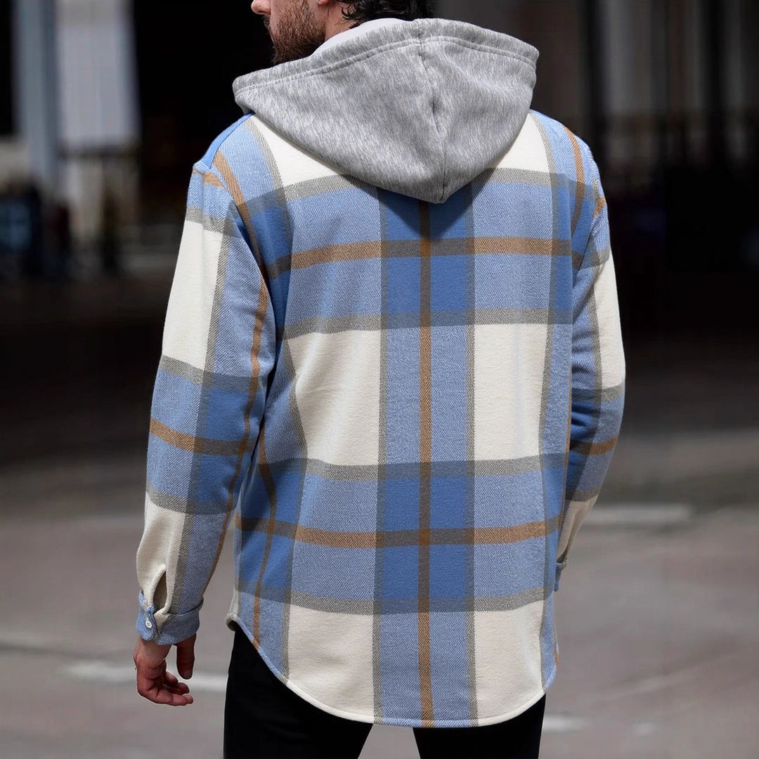 Herren Flanelljacke im lässigen Karomuster mit Kapuze und zwei Taschen R&B