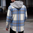 Herren Flanelljacke im lässigen Karomuster mit Kapuze und zwei Taschen R&B