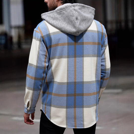 Herren Flanelljacke im lässigen Karomuster mit Kapuze und zwei Taschen R&B