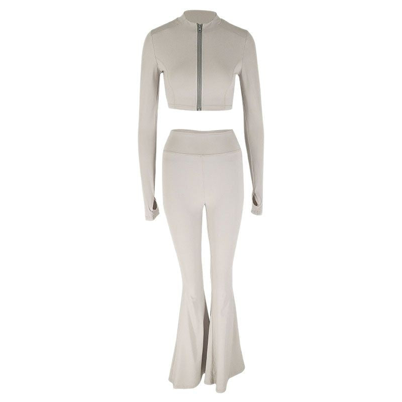 Damen Sportliches Set mit hohem Bund und zippered Crop-Oberteil R&B