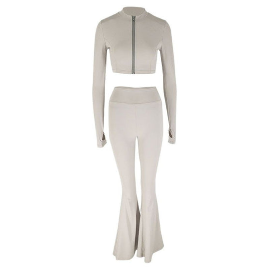 Damen Sportliches Set mit hohem Bund und zippered Crop-Oberteil R&B