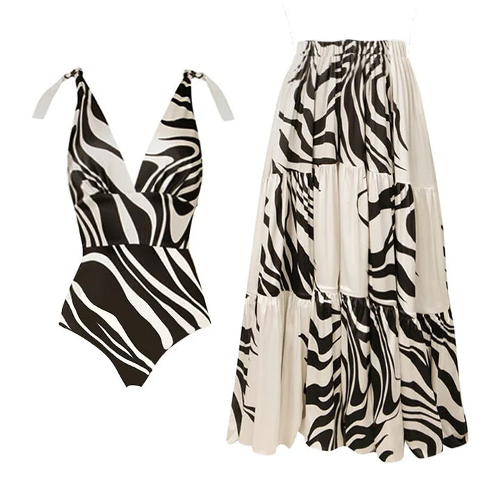 Damen Einteiler Badeanzug mit stilvollem Zebra-Design R&B
