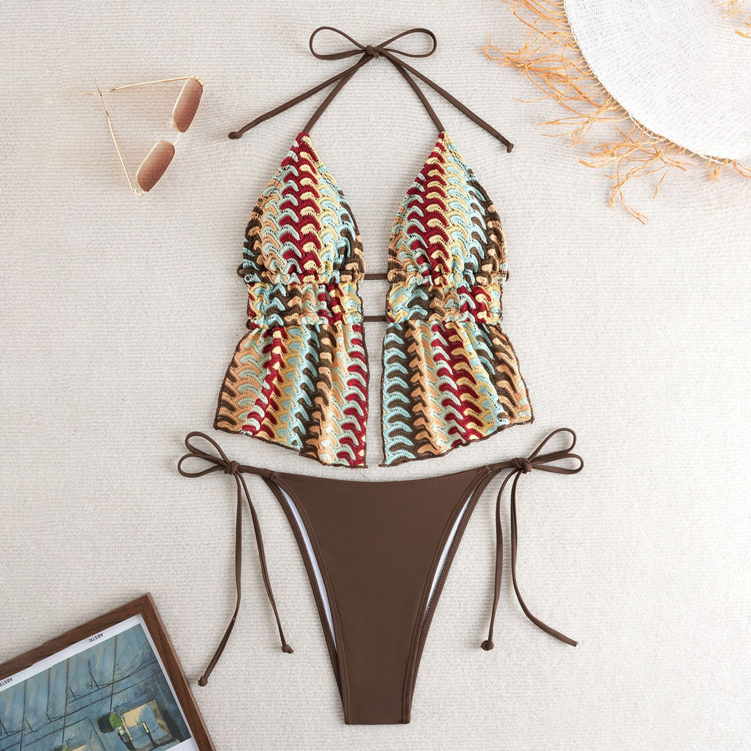 Damen Bikini-Set mit kreativem Rüschendetail und verstellbaren Trägern R&B