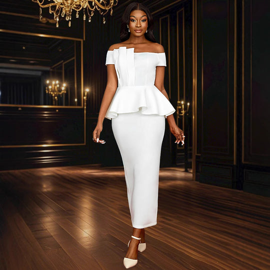 Damen Elegantes Peplum Kleid mit schulterfreiem Oberteil R&B