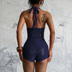 Damen körperbetonter Jumpsuit mit tiefem V-Ausschnitt und schimmernden Akzenten R&B