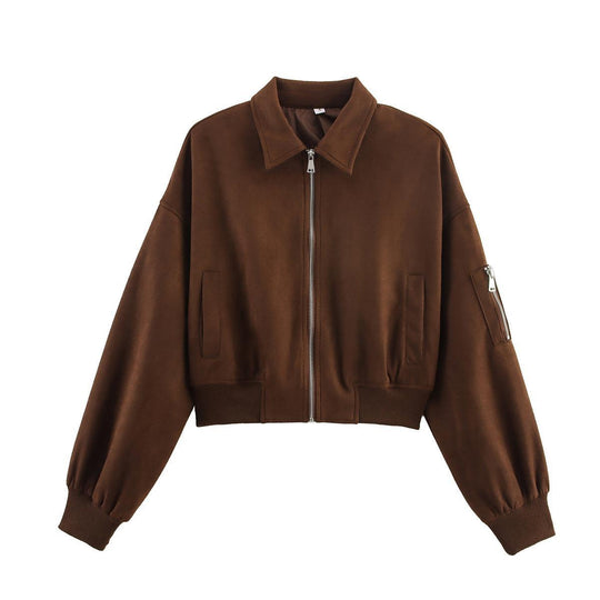 Damen modische Cropped-Jacke mit praktischen Reißverschlusstaschen und eleganter Silhouette R&B