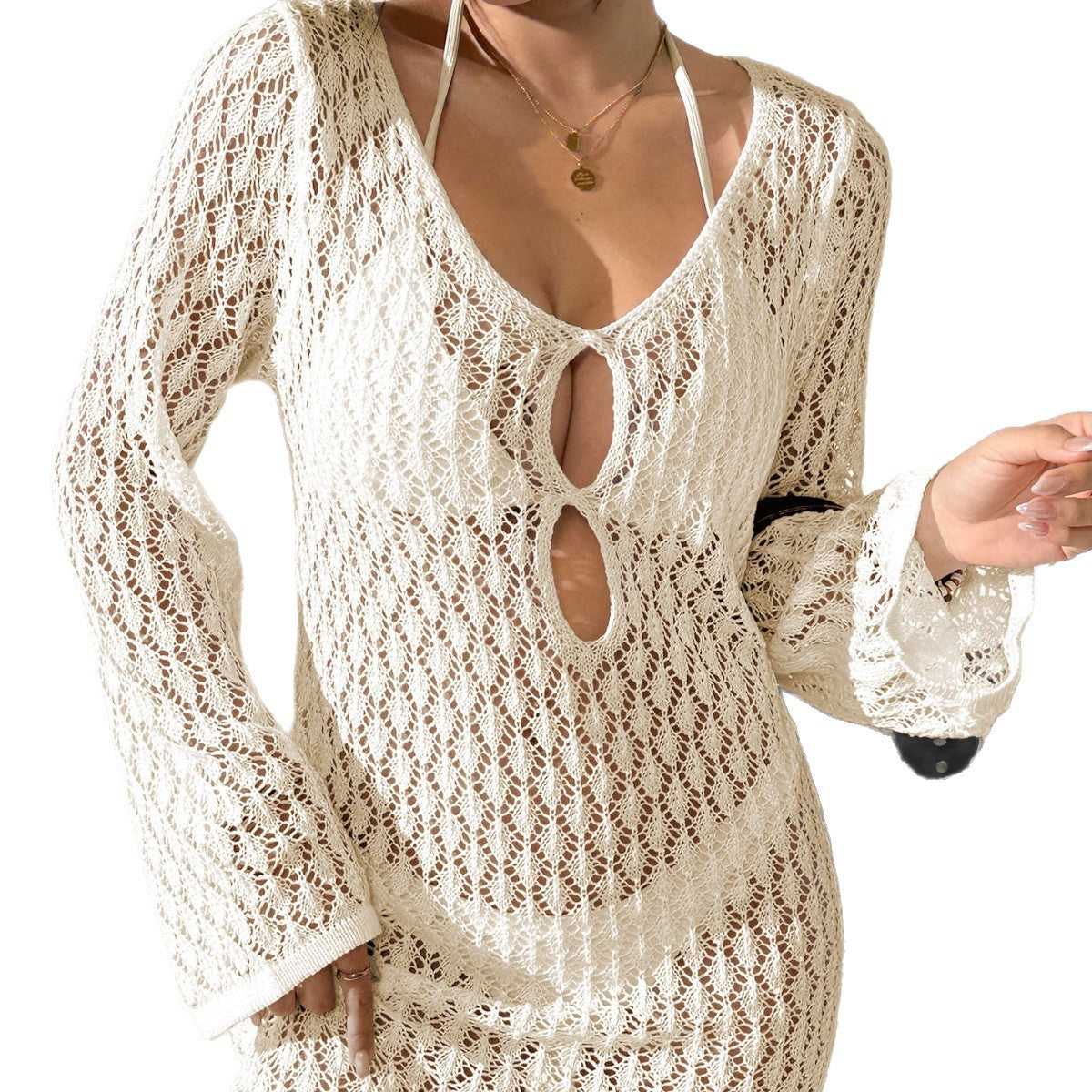 Damen gehäkelter Strandüberwurf mit innovativem Design R&B