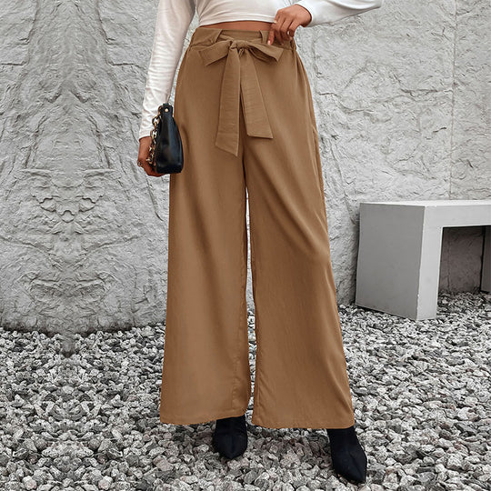 Damen weit geschnittene Hochbundhose mit Bindegürtel R&B