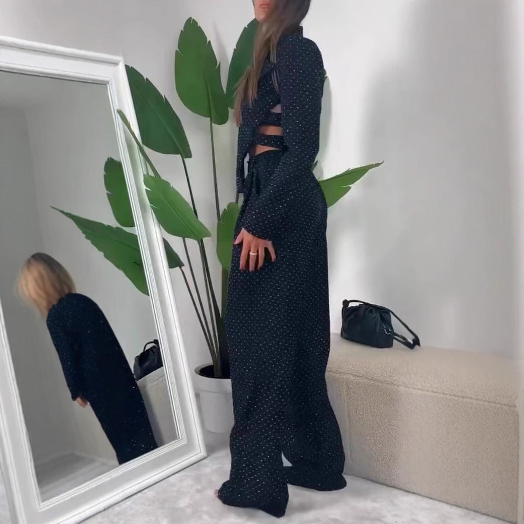Damen Blazer Damen Set mit weitem Bein