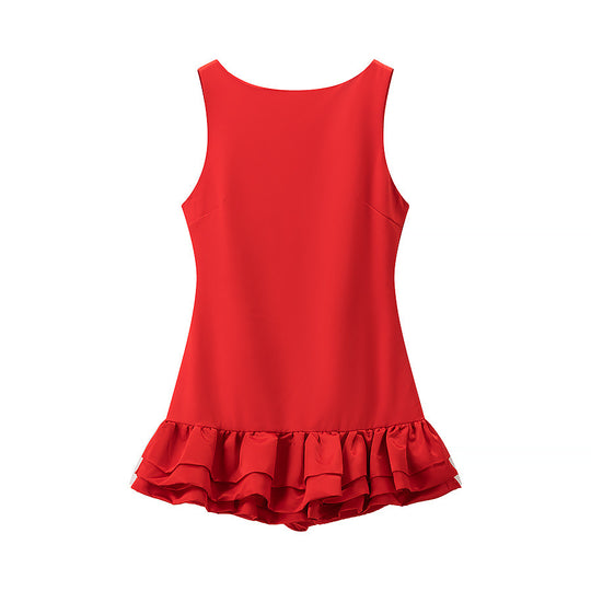 Damen Badeanzug mit voluminösem Rüschenrock und hoher Taille R&B