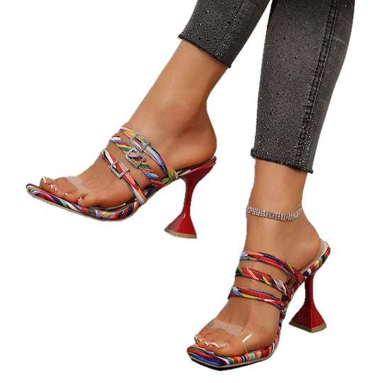 Damen Hochhackige Farbsandalen mit elegantem Riemchen-Design R&B