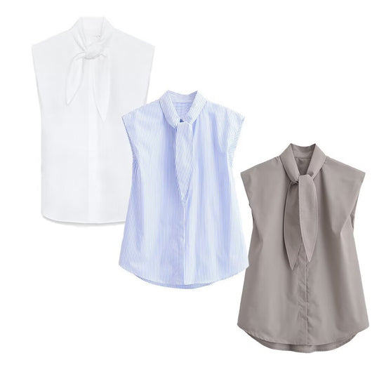 Damenbluse mit innovativem Stehkragen und eleganter Schleifenapplikation R&B