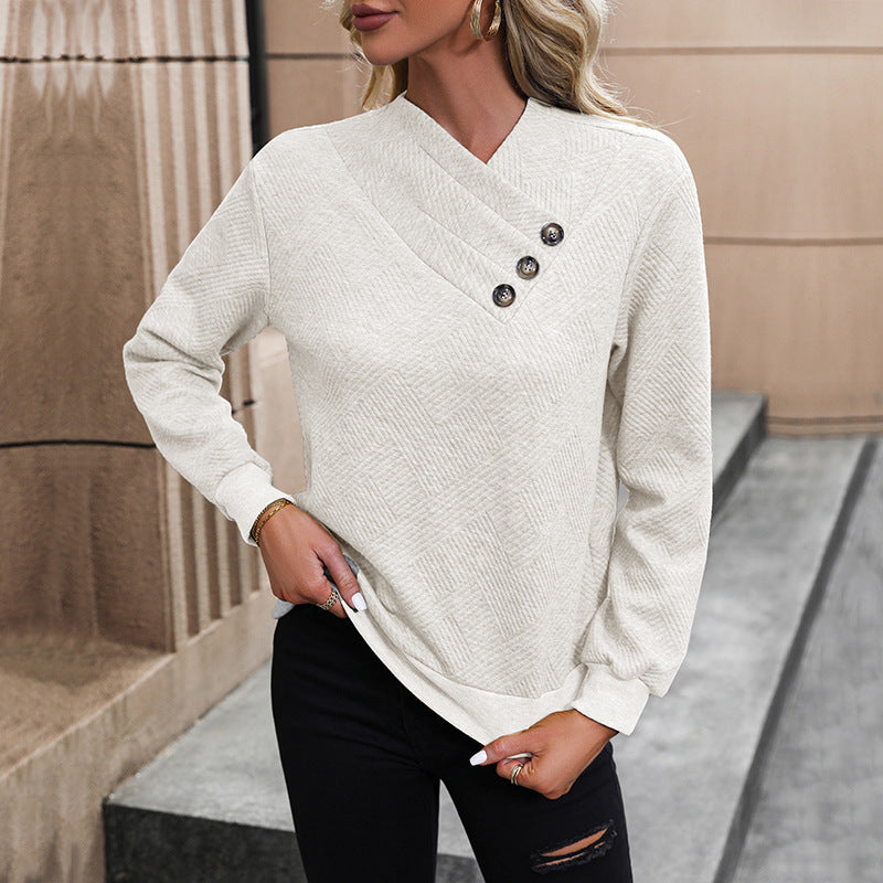 Damen eleganter Pullover mit asymmetrischem Ausschnitt und Knopfdetails R&B