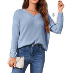 Damen Viskose Strickpullover mit modischem V-Ausschnitt und weitem Schnitt