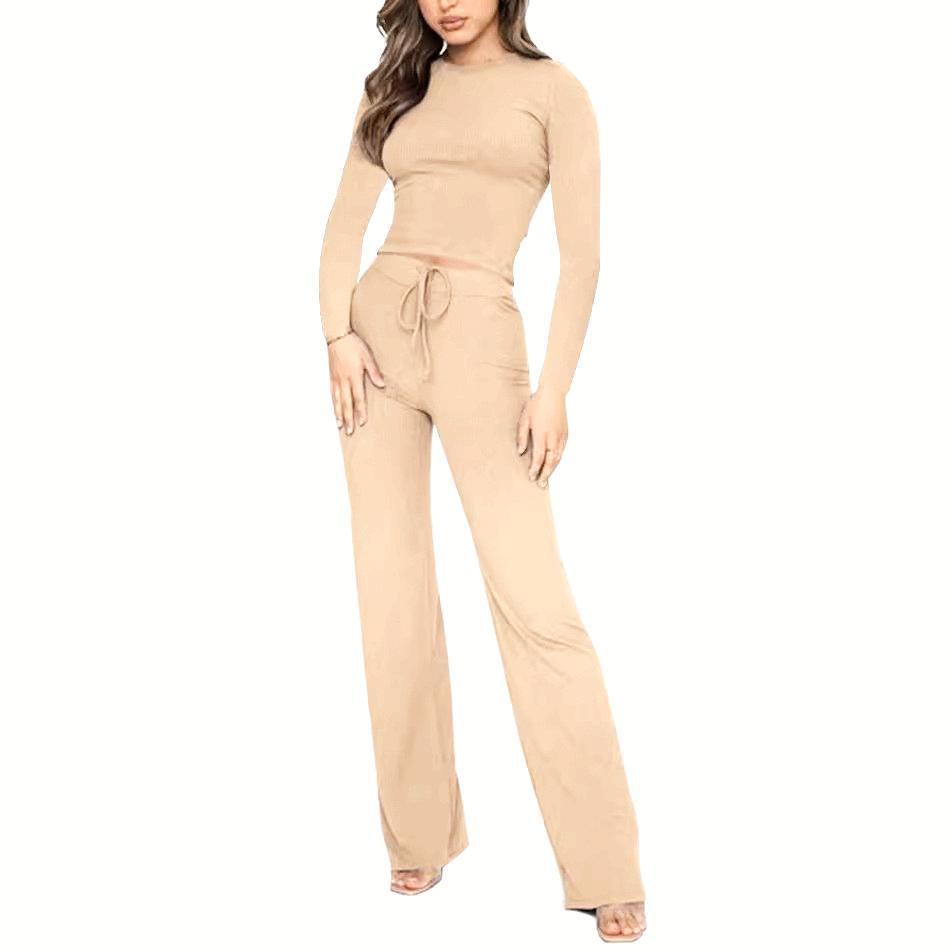Damen Elegantes Kombination-Outfit aus langärmligem Oberteil und weit geschnittener Hose R&B